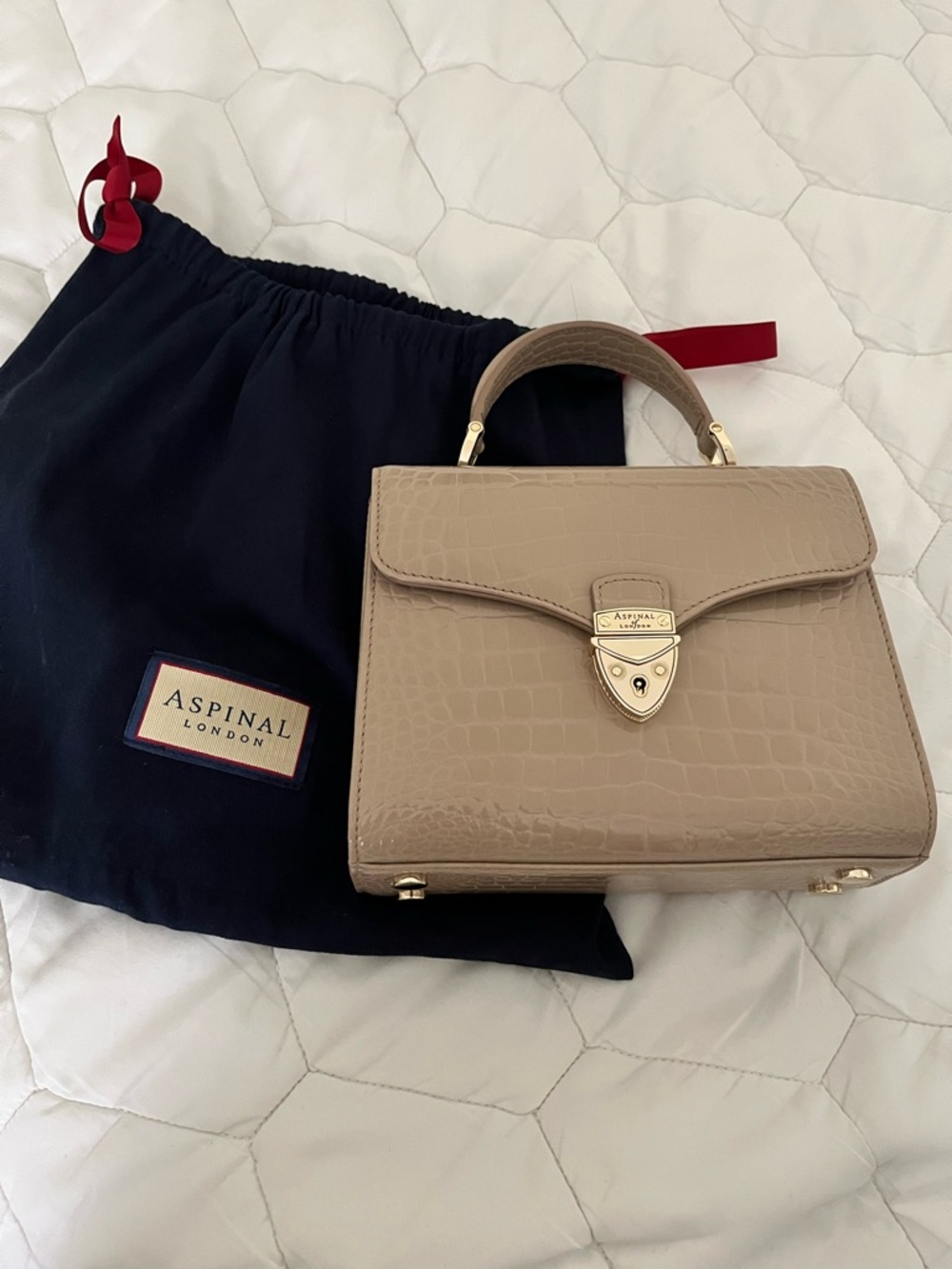 Aspinal London Taupe Croc-Embossed Top-Handle Satchel